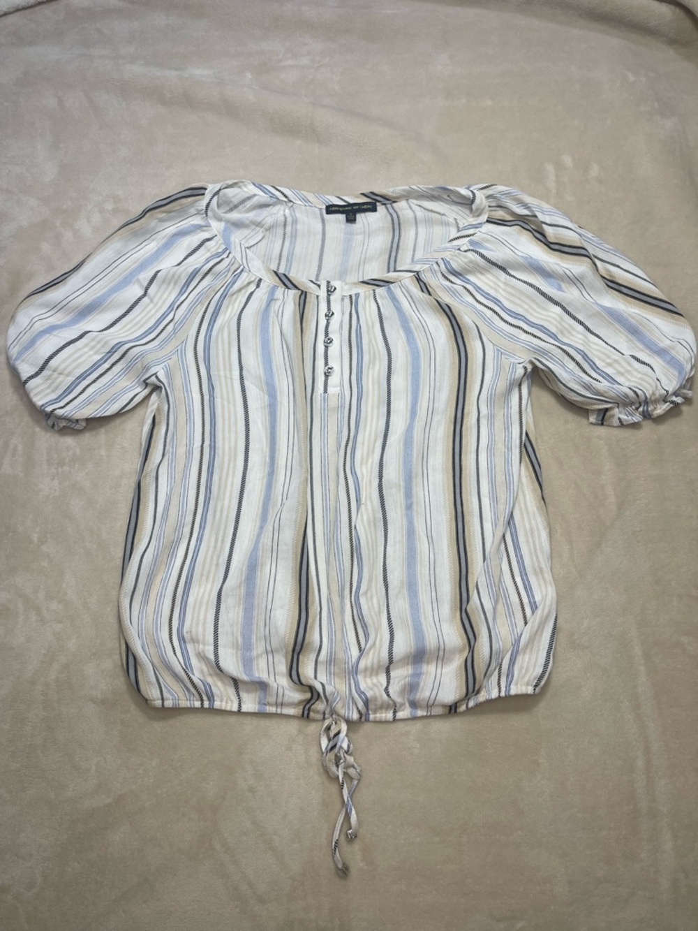 Adrienne Vittadini Boho Stripe Tie Front Peasant Top Small
